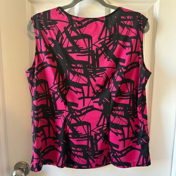 Travel Elegance Abstract Print Ruched Chest Sleeveless Blouse Black Pink Large - Picture 7 of 8